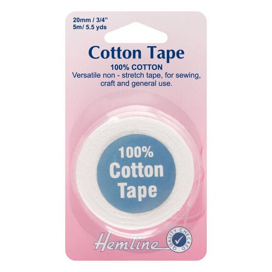 Hemline White Cotton Tape 20mm x 5m image number 1