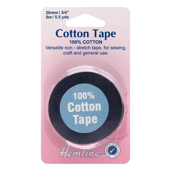 Hemline Black Cotton Tape 20mm x 5m image number 1