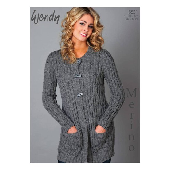 Wendy Merino DK Long Line Cardigan Digital Pattern 5531 image number 1