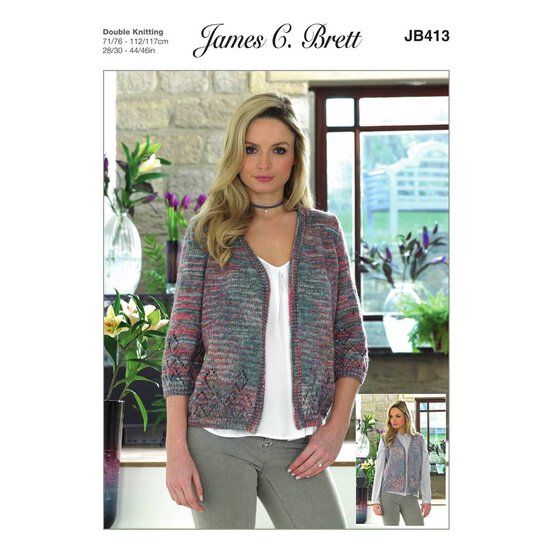 James C Brett DK Cardigan and Waistcoat Pattern JB413 image number 1
