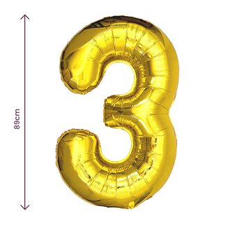 Extra Large Gold Foil Number 3 Balloon