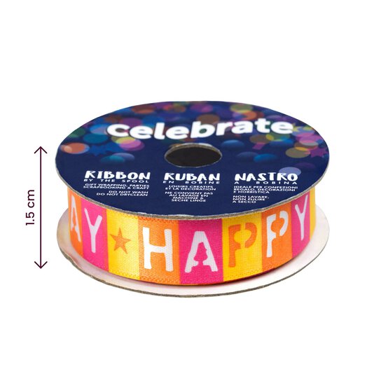 Yellow Happy Birthday Ribbon 15mm x 3.5m image number 4