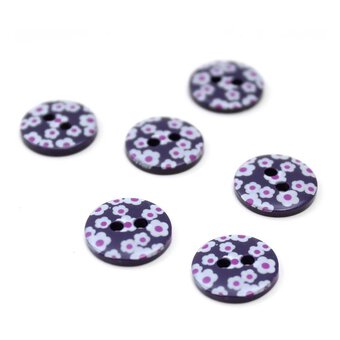 Hemline Blue Novelty Patterned Button 6 Pack
