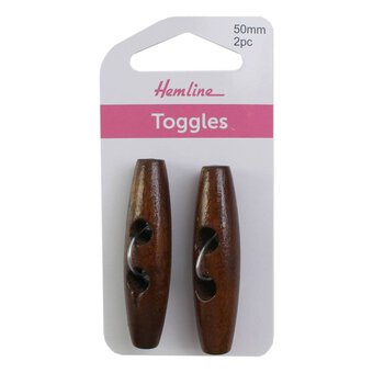 Hemline Dark Brown Woodtune Toggles 50mm 2 Pack