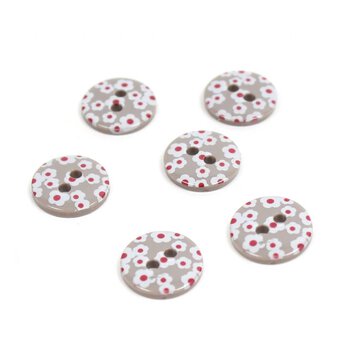 Hemline Grey Novelty Patterned Button 6 Pack