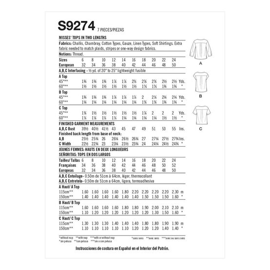 Simplicity Tops in Two Lengths Sewing Pattern S9274 (16-24) image number 2