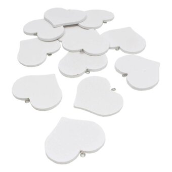 White Wooden Heart with Eyelet 12 Pack