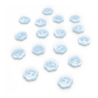 Hemline Sky Blue Basic Flower Button 17 Pack