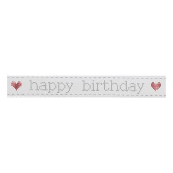 Red and Grey Happy Birthday Satin Ribbon 16mm x 4m