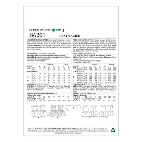 Butterick Children&rsquo;s Dress Sewing Pattern B6201 (2-5) image number 2