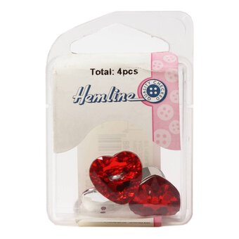 Hemline Red Novelty Crystal Button 4 Pack