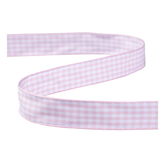 Light Pink Gingham Ribbon 15mm x 4m image number 2