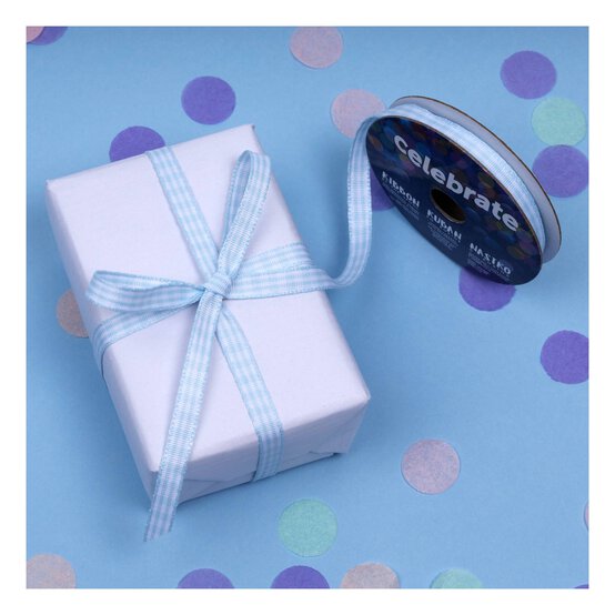 Light Blue Gingham Ribbon 6mm x 5m image number 5