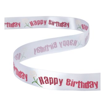 Hot Pink Happy Birthday Rose Ribbon 25mm x 3m