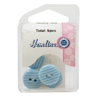 Hemline Sky Blue Novelty Stripey Button 6 Pack