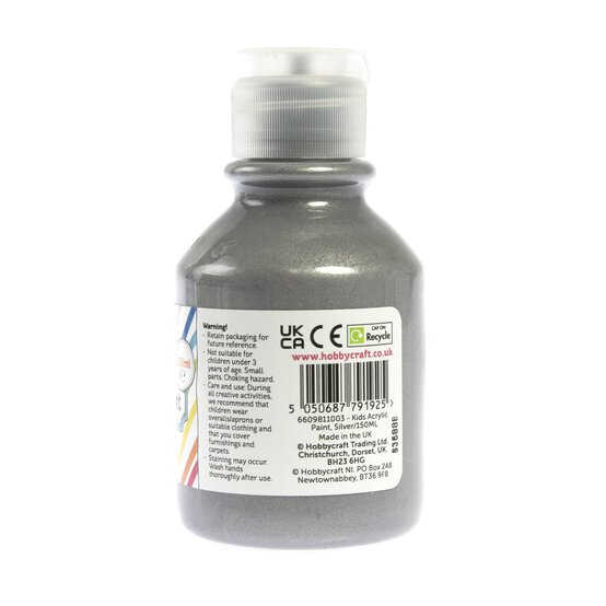 Kids&rsquo; Silver Acrylic Paint 150ml image number 3