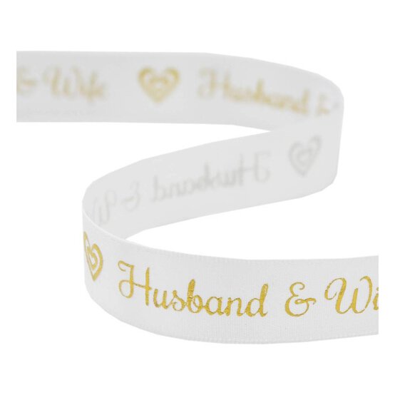 Gold Husband and Wife Satin Ribbon 15mm x 5m image number 1