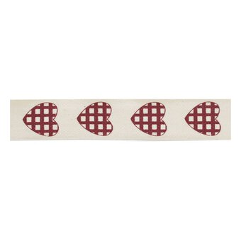 Check Heart Natural Ribbon 15mm x 5m