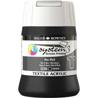 Daler-Rowney System3 Mars Black Textile Screen Printing Acrylic Ink 250ml