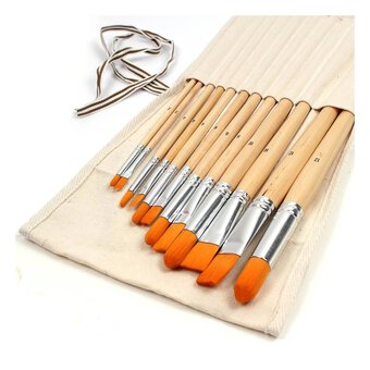 12 Nylon Paint Brushes in Canvas Holder