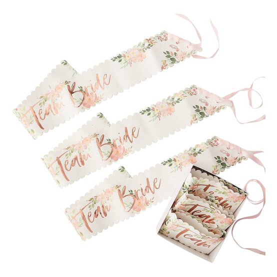Ginger Ray Floral Hen Team Bride Sashes 6 Pack image number 1
