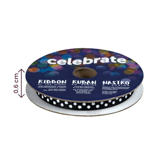 Black Grosgrain Polka Dot Ribbon 6mm x 5m image number 4