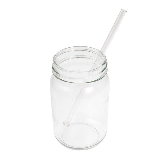 Blue Glass Drinking Jar with a Straw image number 3