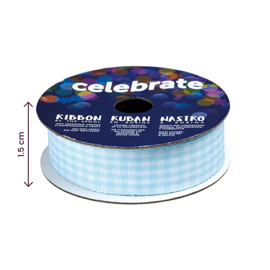 Light Blue Gingham Ribbon 15mm x 4m image number 4
