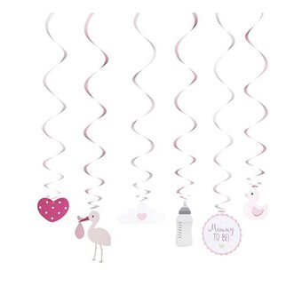 Baby Shower Pink Swirl Decoration 6 Pack