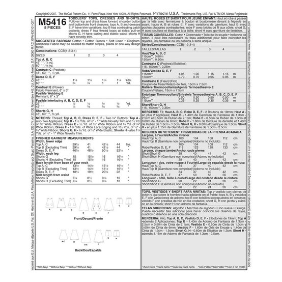 McCall&rsquo;s Toddler Separates Sewing Pattern M5416 image number 2