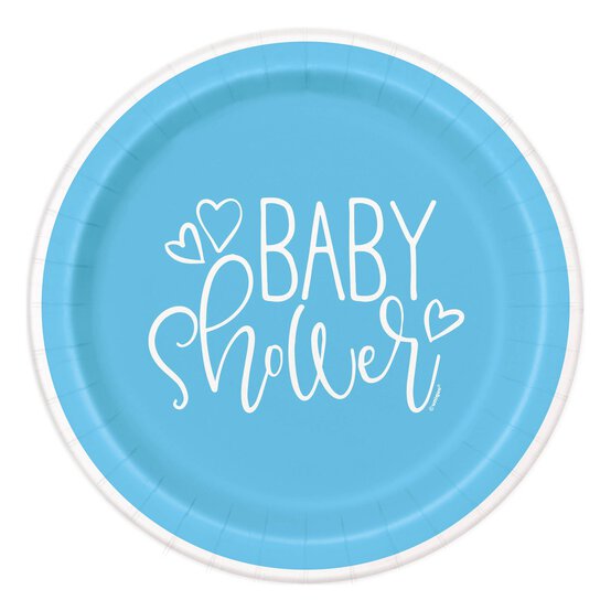 Small Blue Hearts Baby Shower Paper Plates 8 Pack image number 1