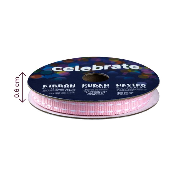 Baby Pink Grosgrain Running Stitch Ribbon 6mm x 5m image number 4