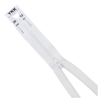 YKK White Dress and Skirt Zip 30cm