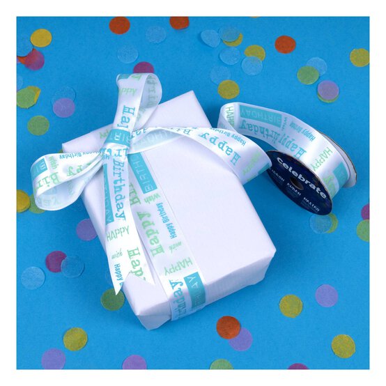 Baby Blue Happy Birthday Ribbon 25mm x 3m image number 5