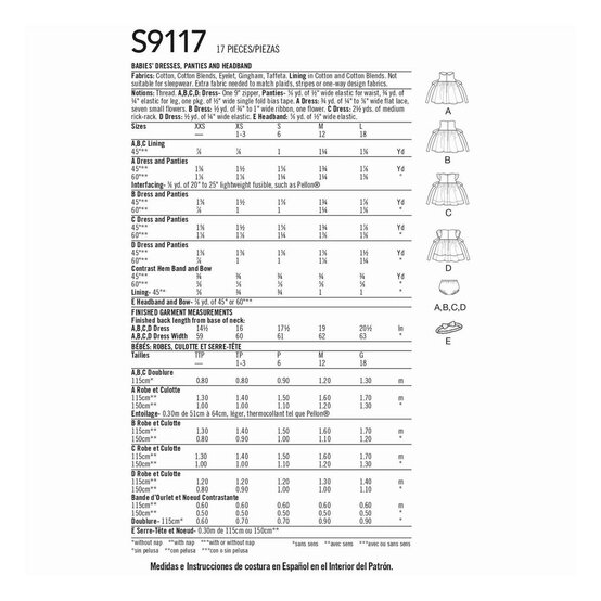 Simplicity Baby Dress Sewing Pattern S9117 (XXS-L) image number 2