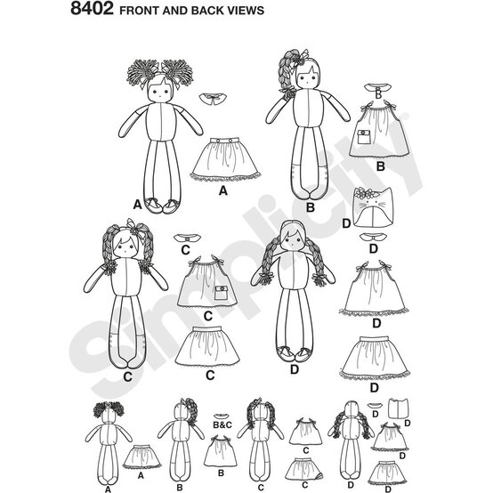 Simplicity Rag Dolls and Clothing Sewing Pattern 8402 image number 2