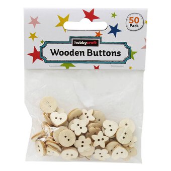 Assorted Natural Wooden Buttons 50 Pack