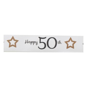 Happy 50th Satin Ribbon 16mm x 4m