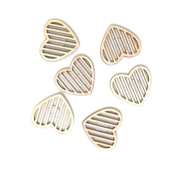 Striped Heart Wooden Toppers&nbsp;6 Pack image number 1