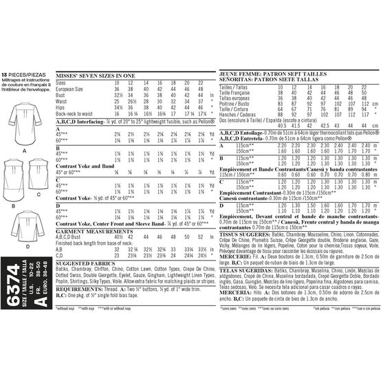 New Look Women's Shirt Sewing Pattern 6374 image number 3