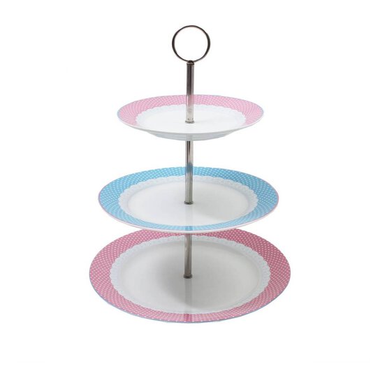Three Tier Pink Polka Dot Ceramic Cake Stand image number 1