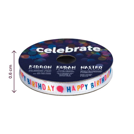 Orange Happy Birthday Balloons Ribbon 6mm x 4.5m image number 3