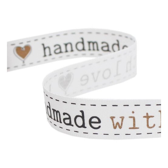 Gold Handmade with Love Satin Ribbon 12mm x 4m image number 1