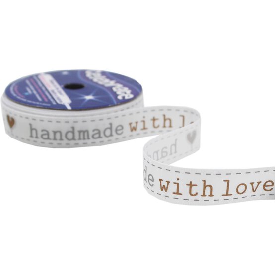Gold and Grey Handmade with Love Satin Ribbon 12mm x 4m image number 3