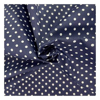White and Navy Spot Polycotton Fabric by the Metre
