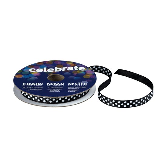 Black Grosgrain Polka Dot Ribbon 6mm x 5m image number 1