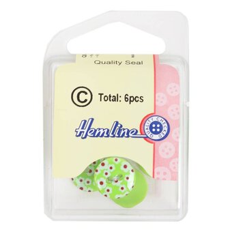 Hemline Green Novelty Patterned Button 6 Pack