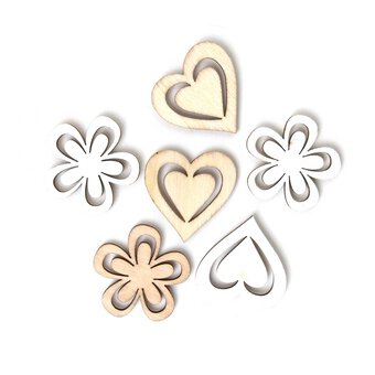 Heart and Flower Wooden Toppers&nbsp;6 Pack