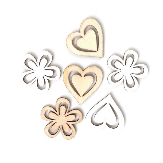 Heart and Flower Wooden Toppers&nbsp;6 Pack image number 1