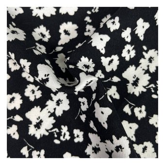 Black and White Two-Tone Floral Brushed Print Fabric by the Metre